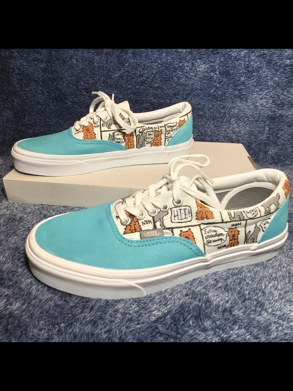 Custom Vans Turquoise Cat Comic Strip Cartoon Low-Top Sneakers